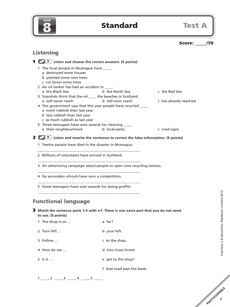 Testy Gimnazjalne Język Angielski Poziom Podstawowy I Rozszerzony Sprawdzian Angielski Unit 8 Kl. 1 Gimnazjum Standard Test A