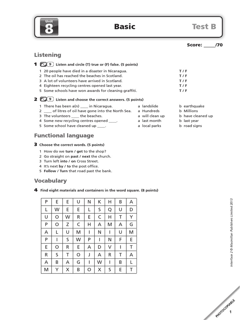 Test Angielski Klasa 8 Unit 4 sprawdzian angielski Unit 8 kl. 1 gimnazjum Basic Test B | Languages