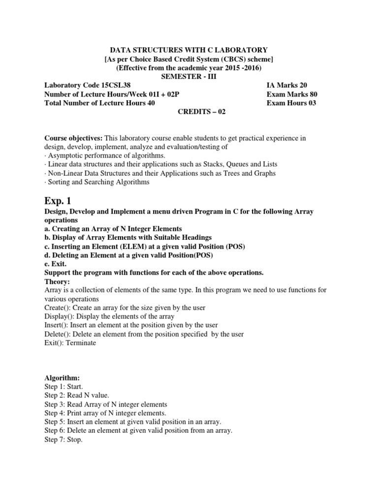 Data Structures With C Lab Manual PDF Queue (Abstract Data Type