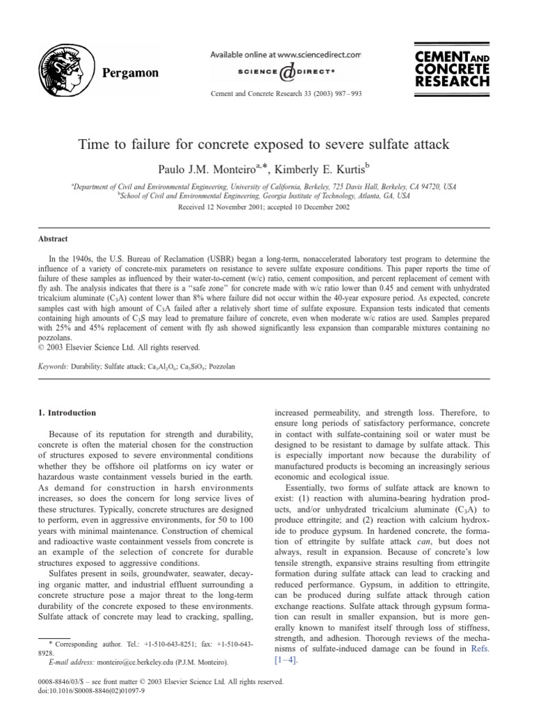 Sulfate Attack on Concrete Durability | PDF | Fly Ash | Concrete