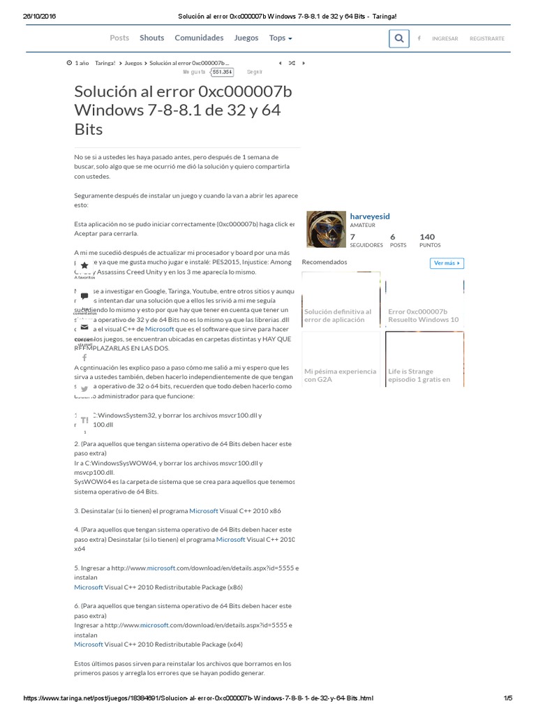Solución Al Error C000007b Windows 7-8-8 | PDF | Computación De.