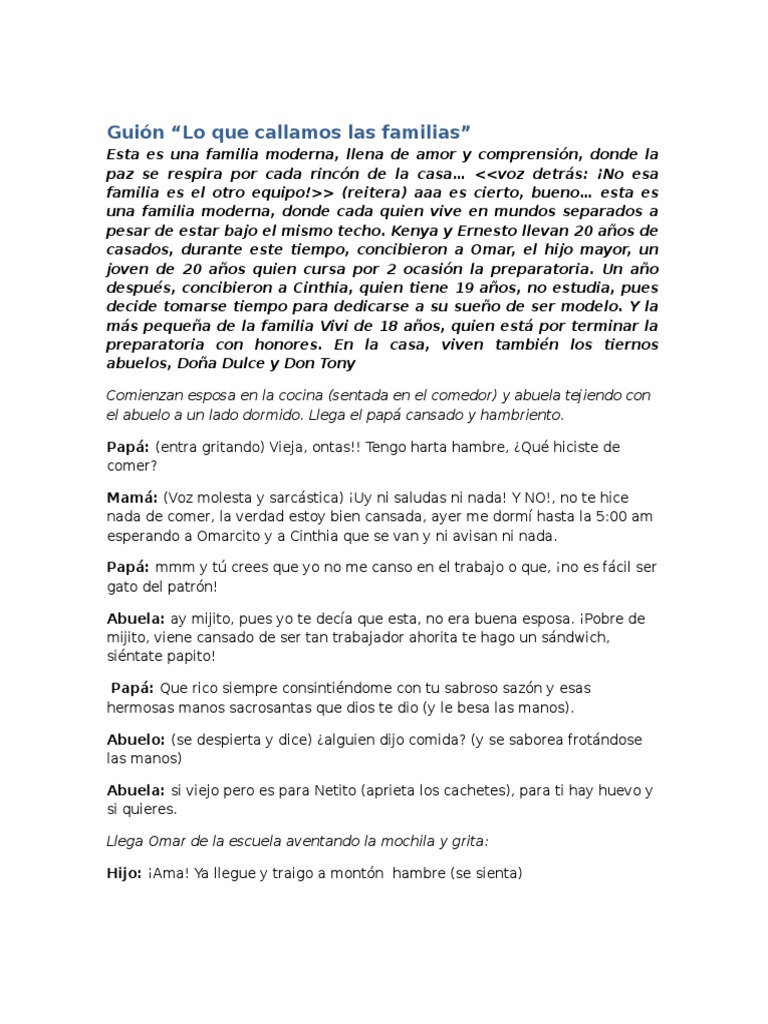 Guión Familia Disfuncional Entretenimiento (general