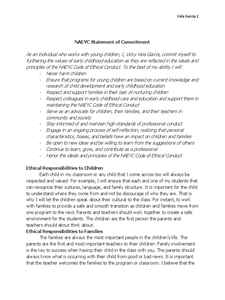 Naeyc Statement of Commitment | PDF | Early Childhood Education | Childhood