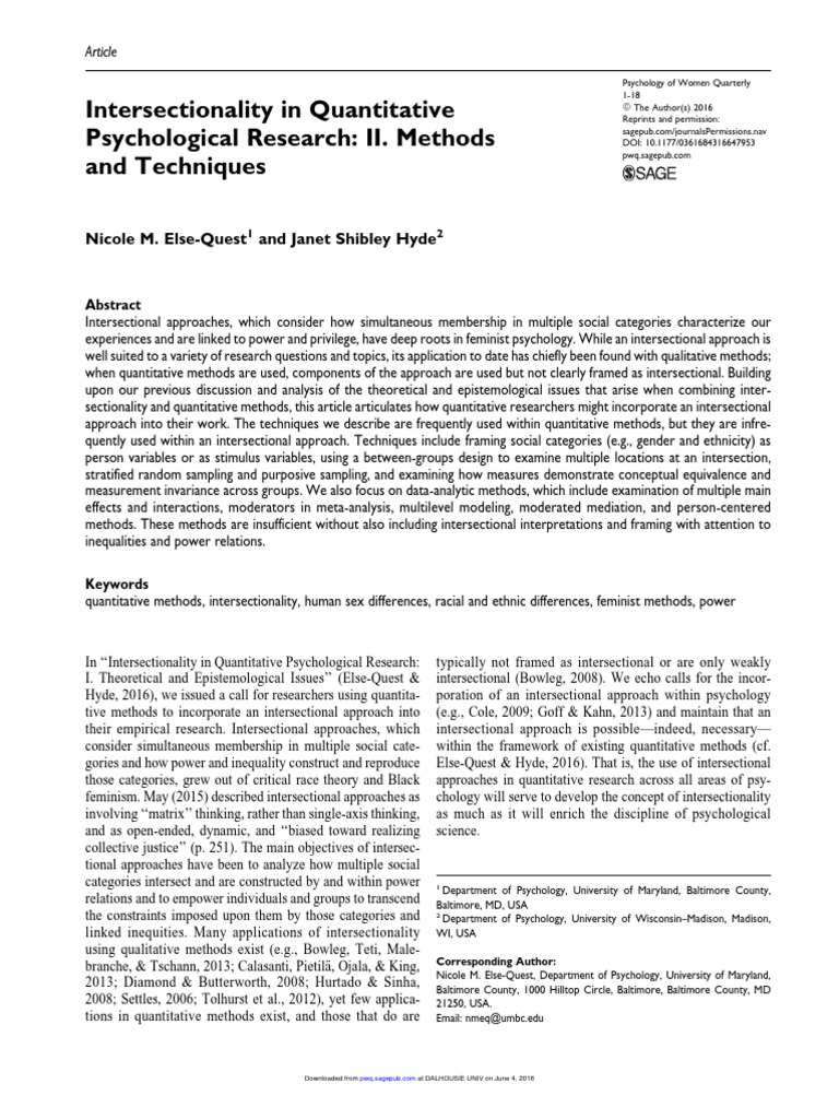 Intersectionality In Quantitative Research Pdf Intersectionality