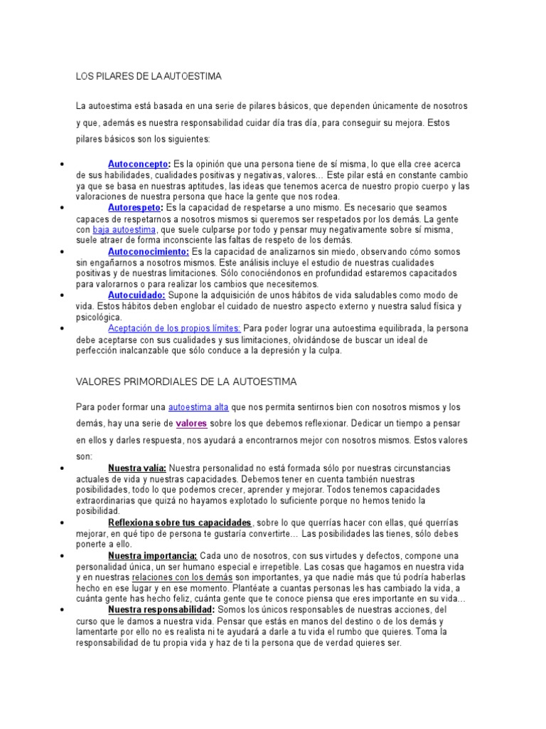 Los Pilares de La Autoestima | PDF | Autoestima | Ciencia cognitiva