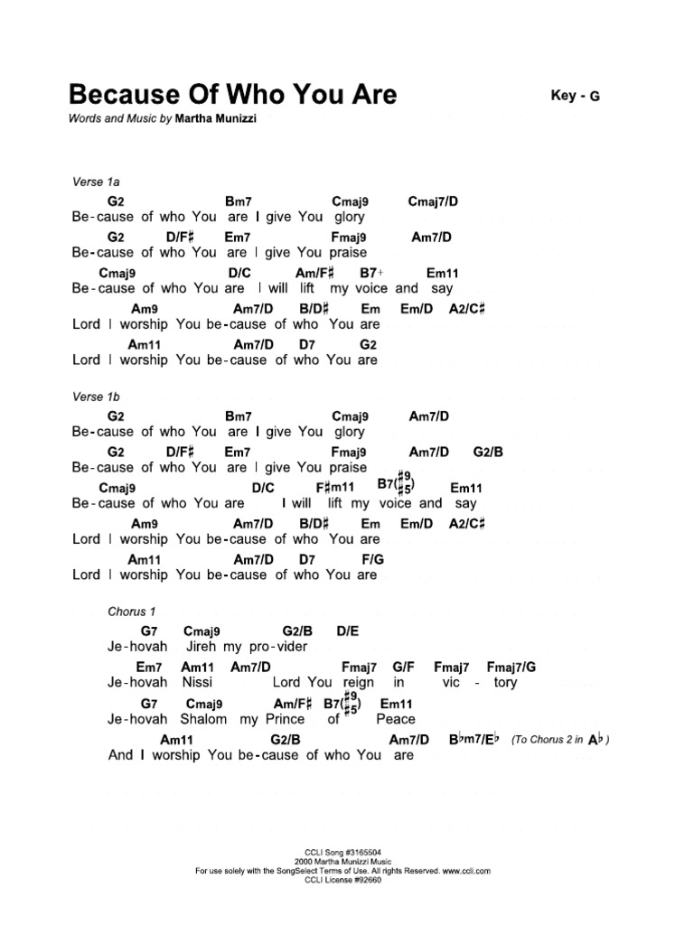 Because Of Who You Are Chords G Pdf