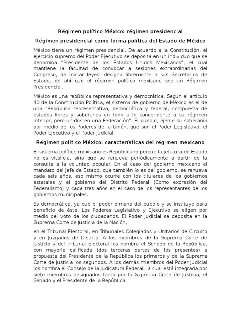 Regimen Político de México Formas de gobierno México