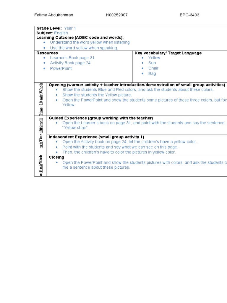 Lesson Plan | PDF | Language Arts & Discipline