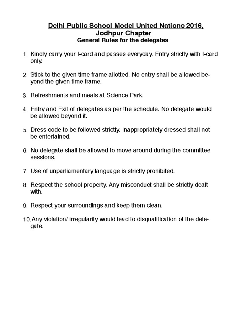 DPS MUN 2016 Delegate Rules | PDF