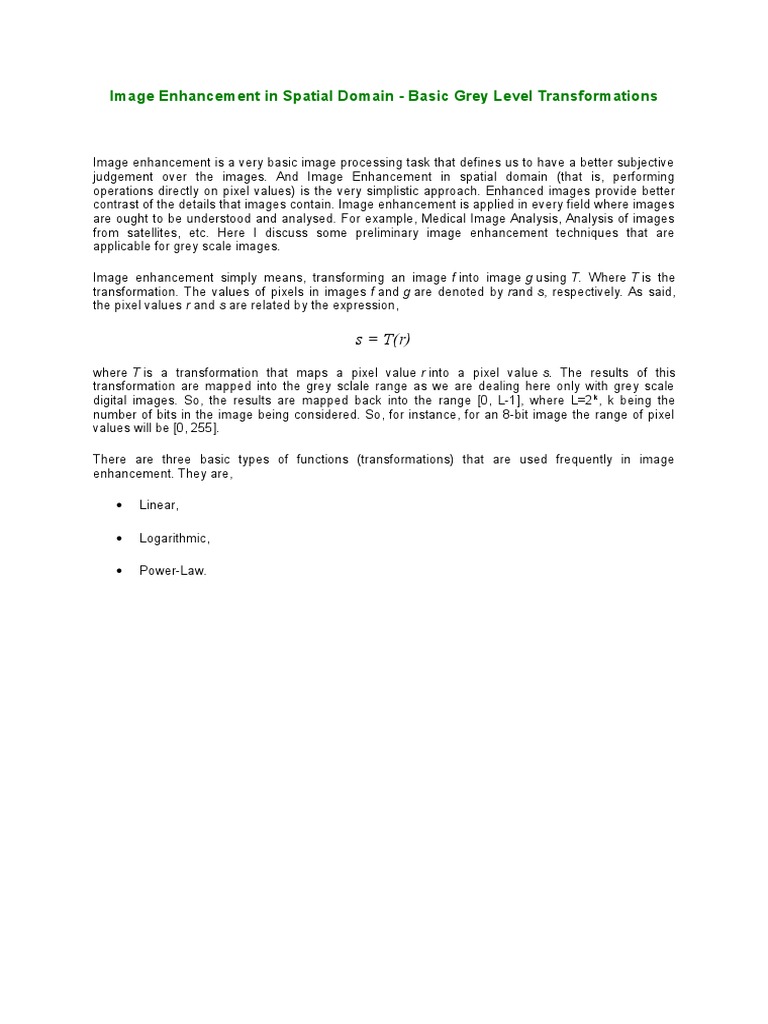 Grey Level Transformations for Image Enhancement | PDF | Science ...