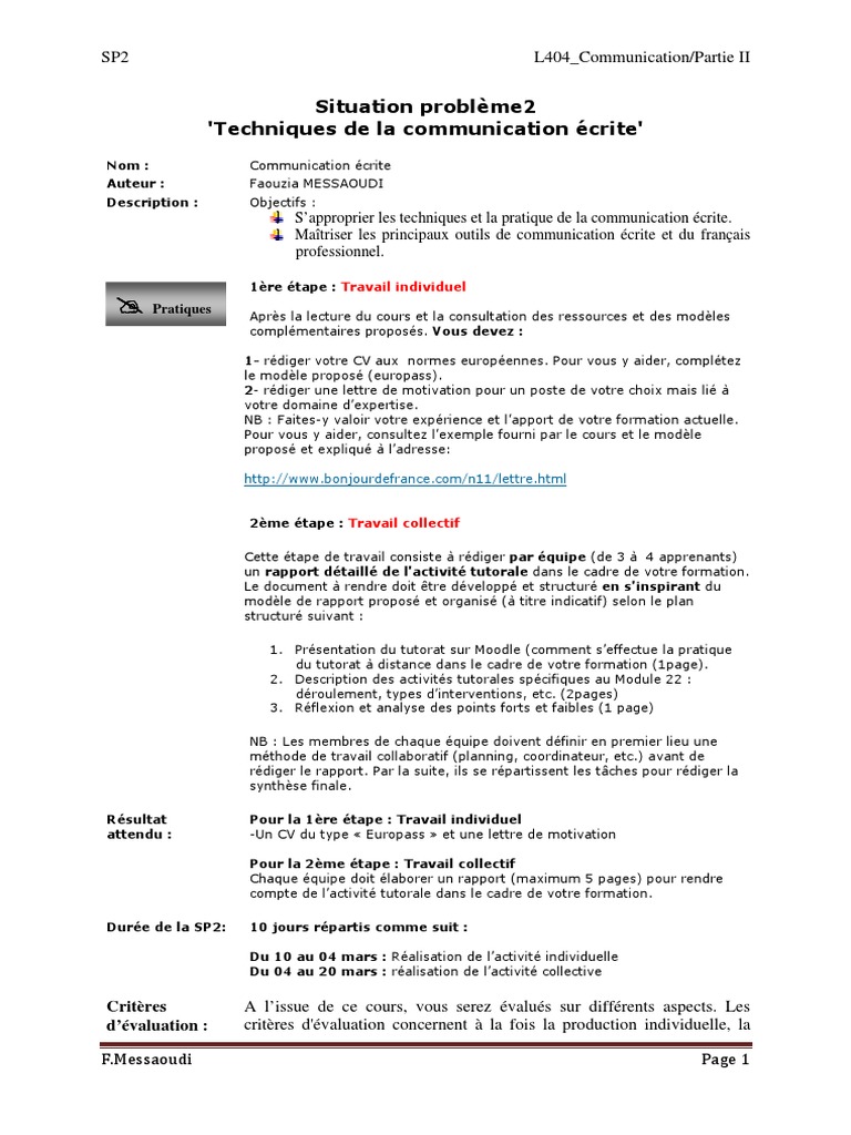 SP2 Communication Ecrite Et Orale | PDF | la communication | Planification