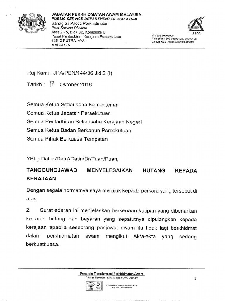 Tanggungjawab Menyelesaikan Hutang Kepada Kerajaan Pdf