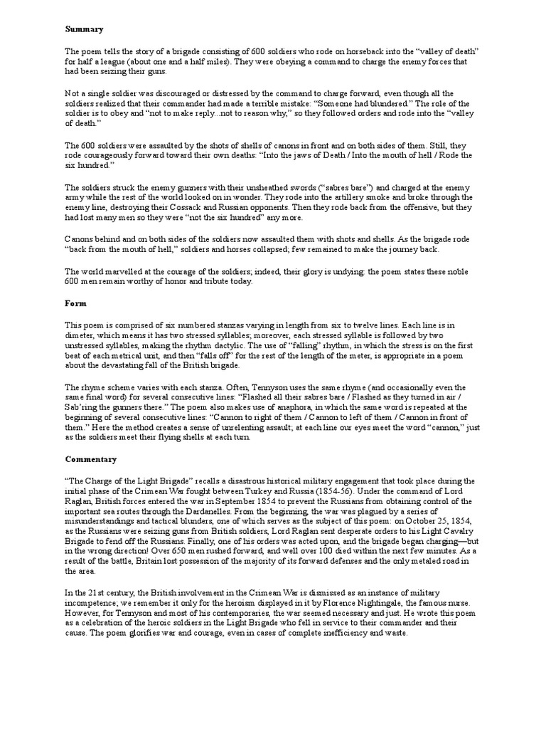 The Charge of The Light Brigade PDF Metre (Poetry) Poetry
