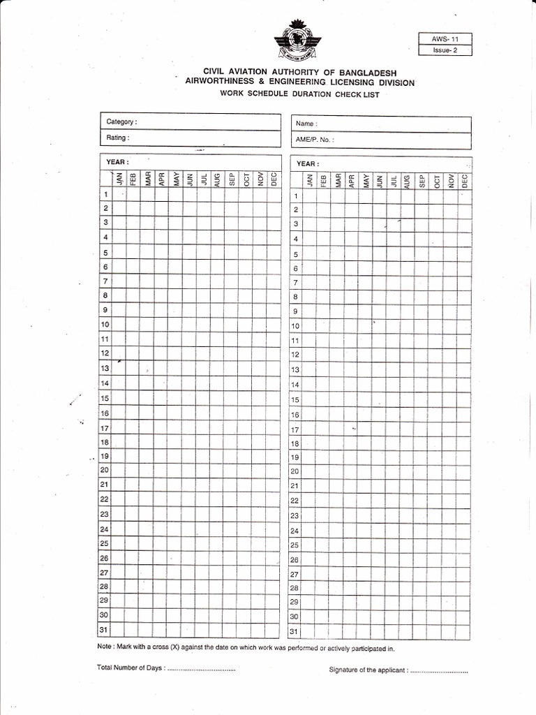Aviation Work Schedule Checklist | PDF | Technology & Engineering