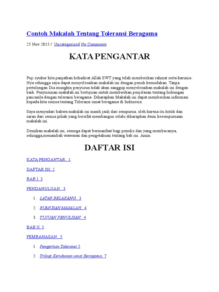 Contoh Makalah Tentang Toleransi Beragama
