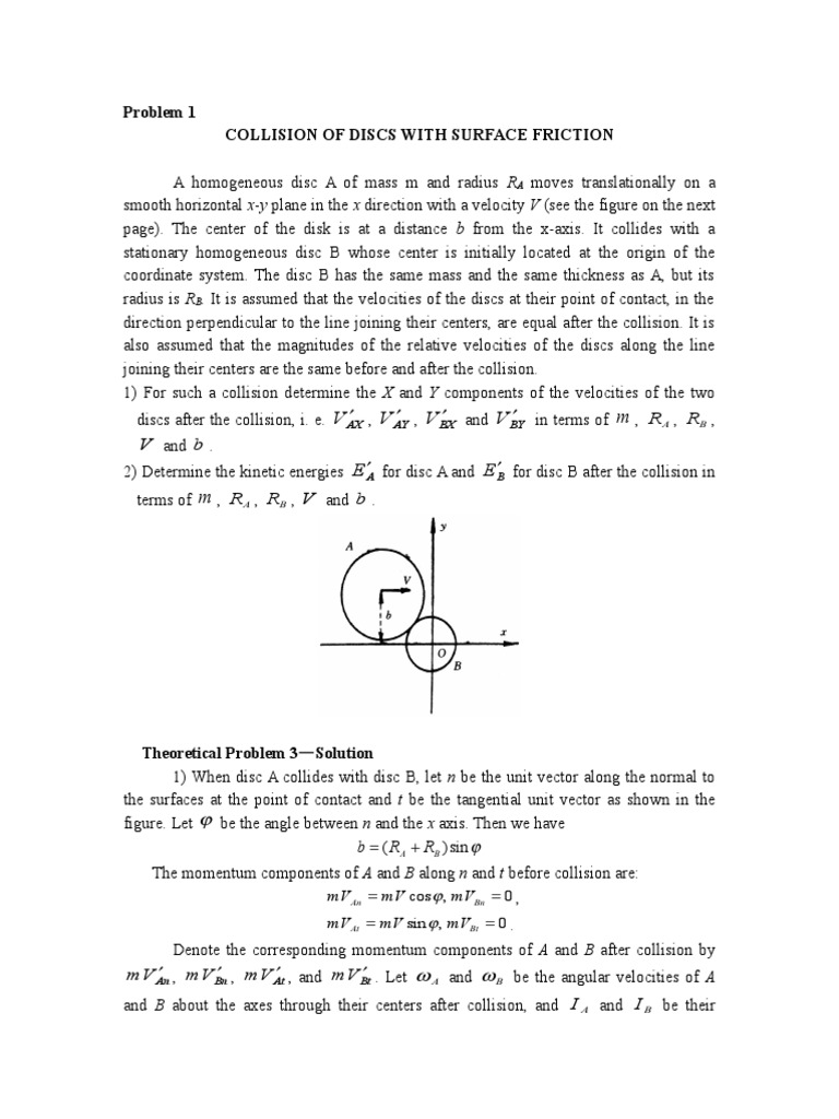 Problem 1 Collision of Discs With Surface Friction: V V V V E E | PDF ...