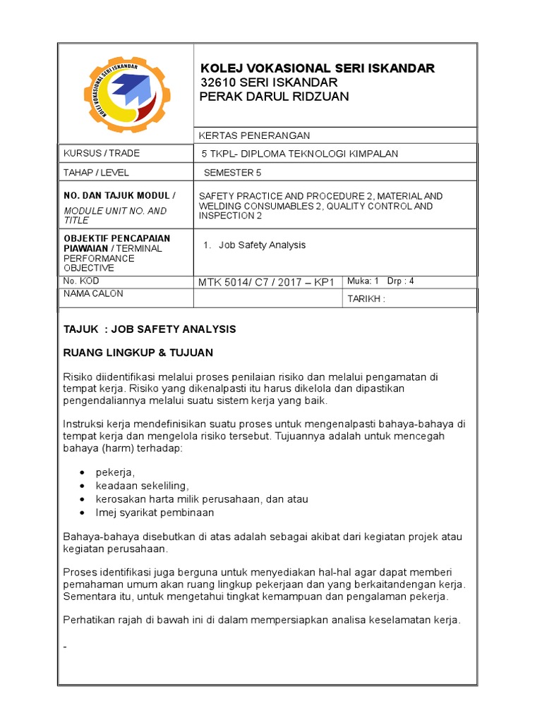 Contoh Laporan Siasatan Kemalangan Di Tempat Kerja Siasatanizen