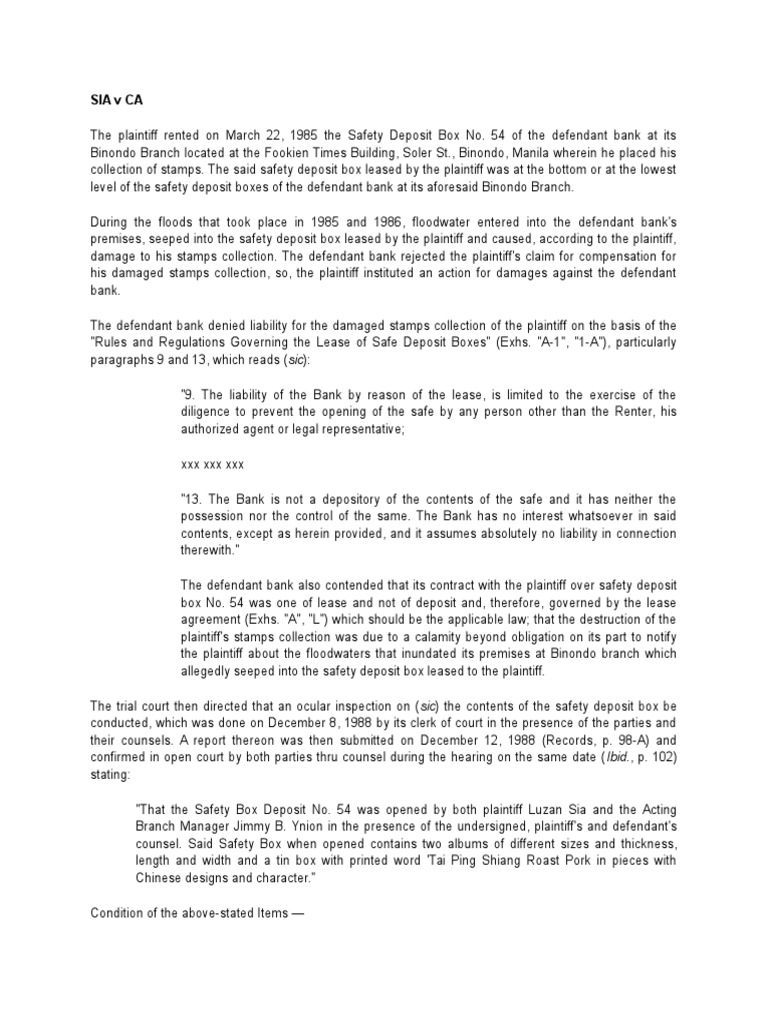 Sia V Ca Pdf Negligence Lease