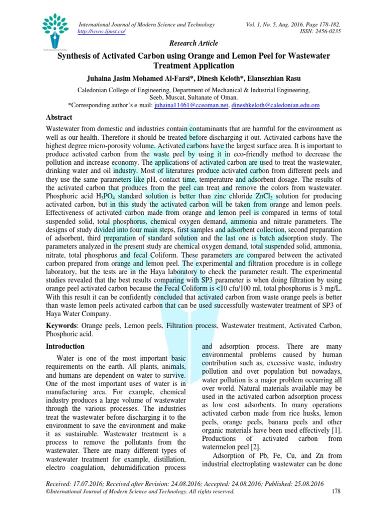 Synthesis of Activated Carbon Using Orange and Lemon Peel | PDF ...