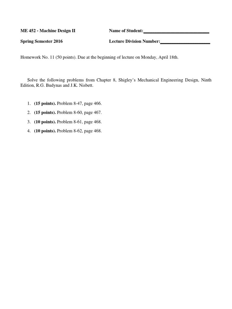 ME 452 Homework 11: Machine Design Tasks | PDF | Art | Computers