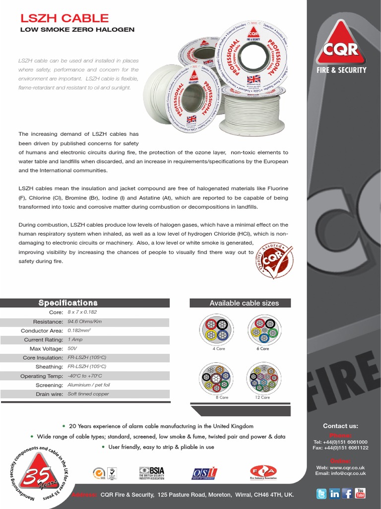 LSZH Cable Overview and Specifications | PDF
