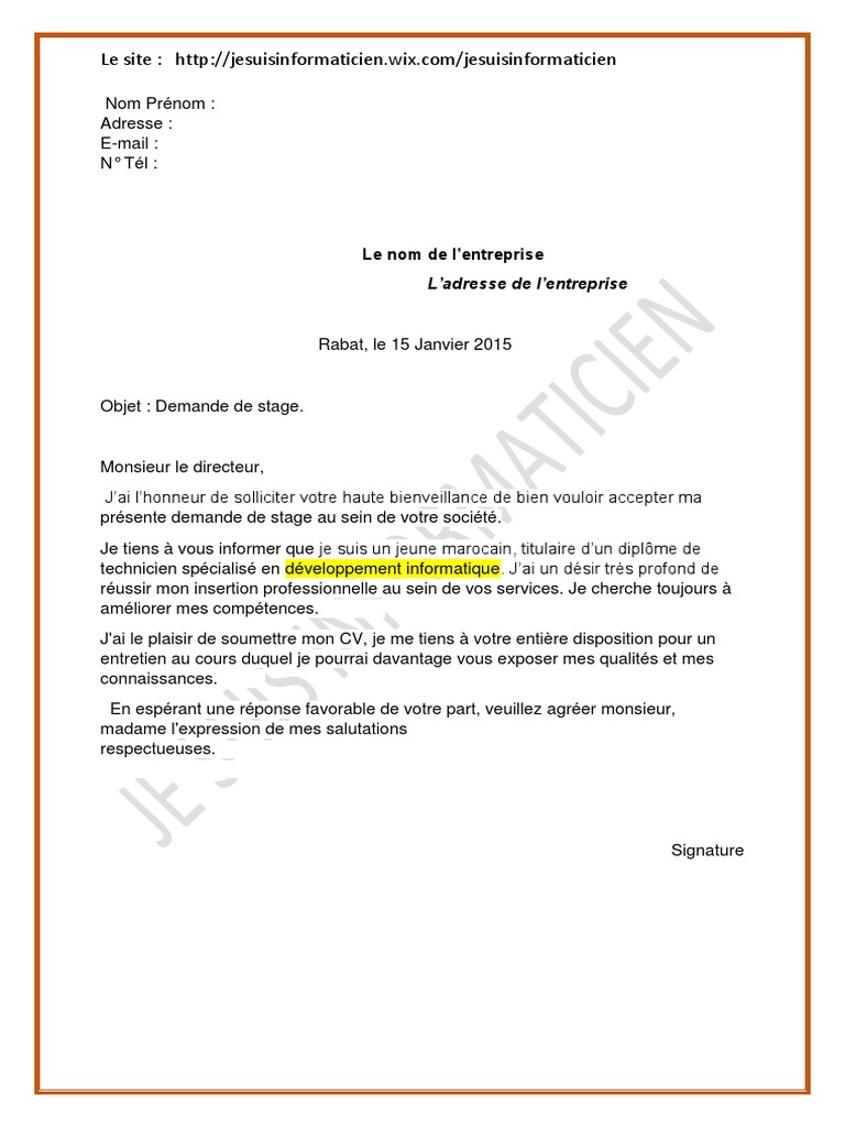 Exemple 4 Demande De Stage Pdf Pdf