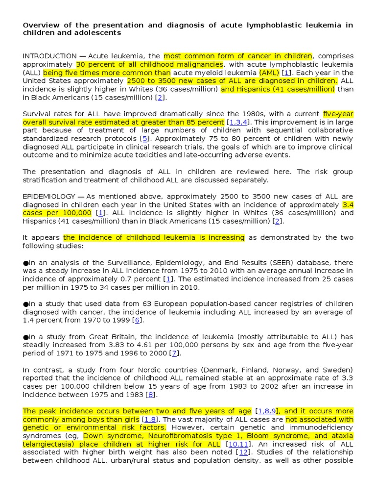 Acute Lymphoblastic Leukemia in Children | PDF | Leukemia | Cytogenetics