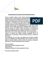 Comunicado de La Asociación Cuba Coopération France.