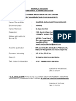 Annamalai University Directorate of Distance Education Guide'S Consent and Dissertation Topic Chosen Mba (Self Management and Crisis Management)