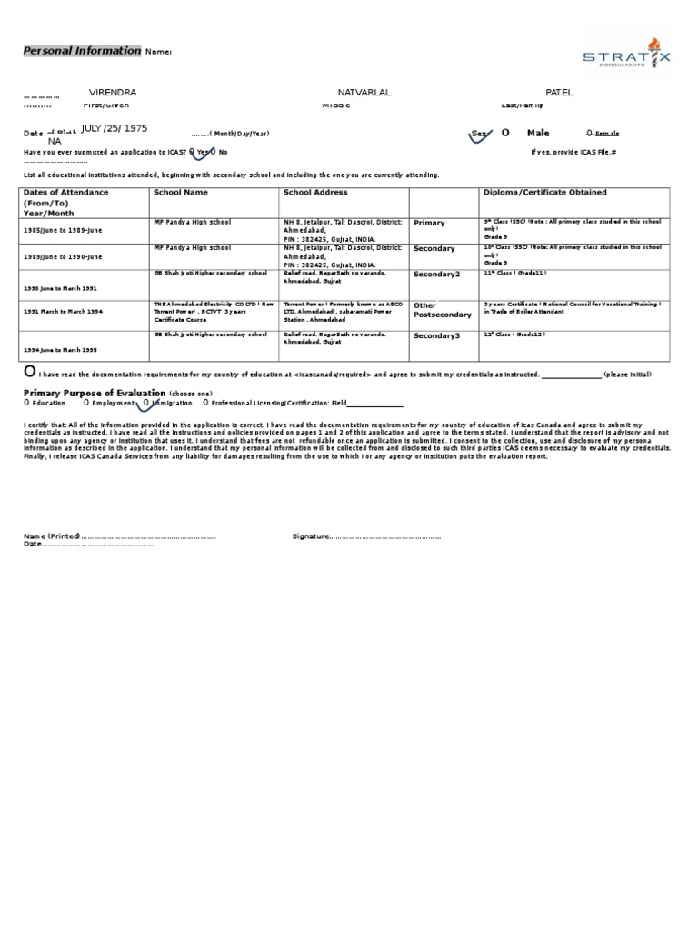 ICAS Application Form PDF Credential Secondary School