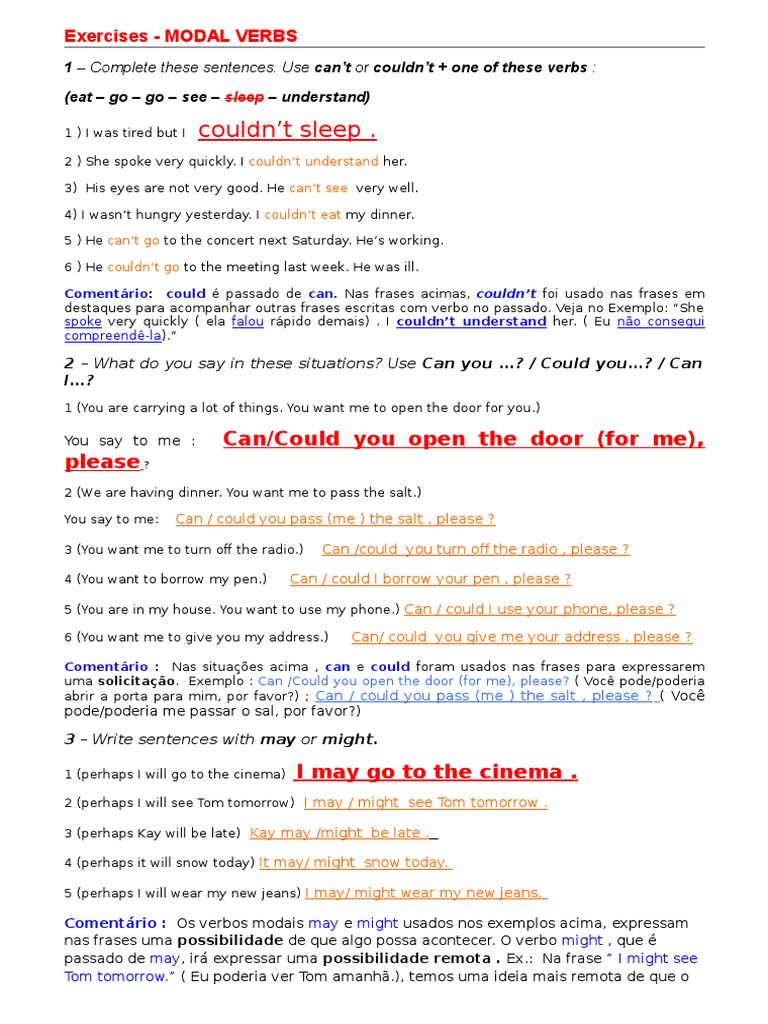 Atividade de Inglês - Verbos Modais: CAN e COULD – Com gabarito
