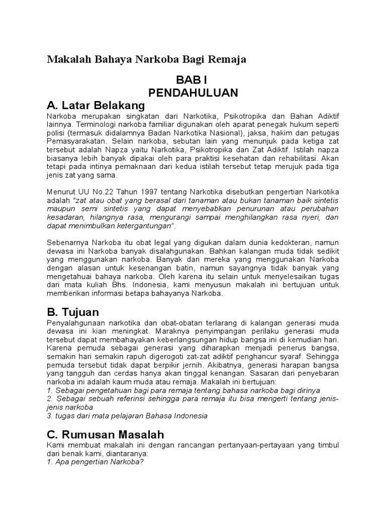 Makalah Bahaya Narkoba Bagi Remaja