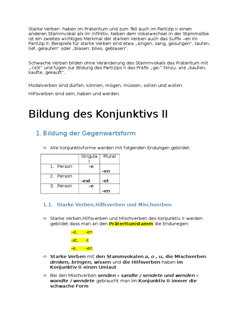 Bildung Des Konjunktivs Ii