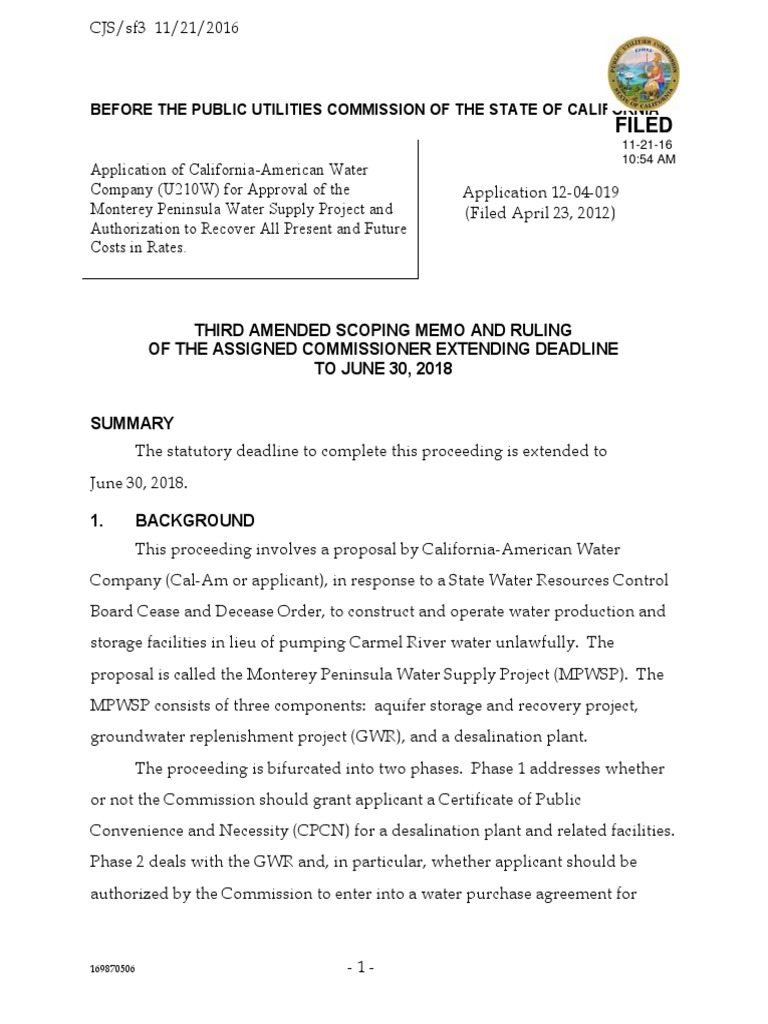 Third Amended Scoping Memo and Ruling 11-21-16 | PDF | Water Resources ...