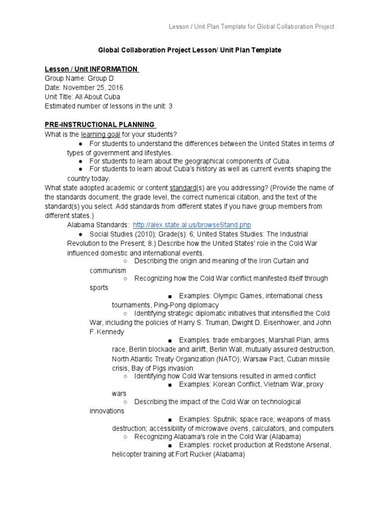 Cuba Unit Plan for Global Collaboration | PDF | Strategic Defense ...