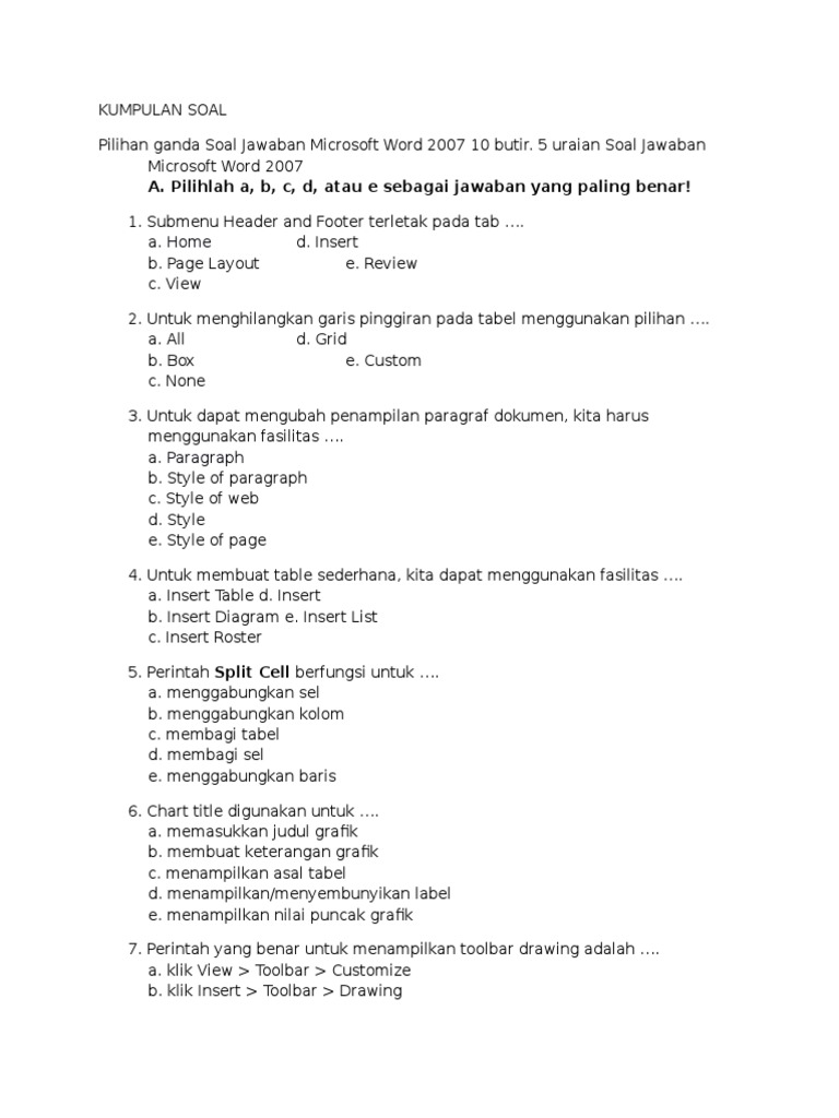 Soal Jawaban Microsoft Word 2007