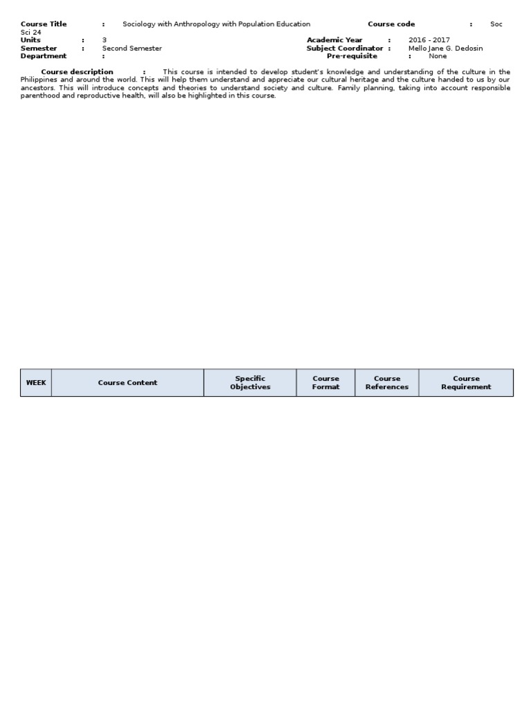 Course Title: Course Code: Units: Academic Year: Semester: Subject ...