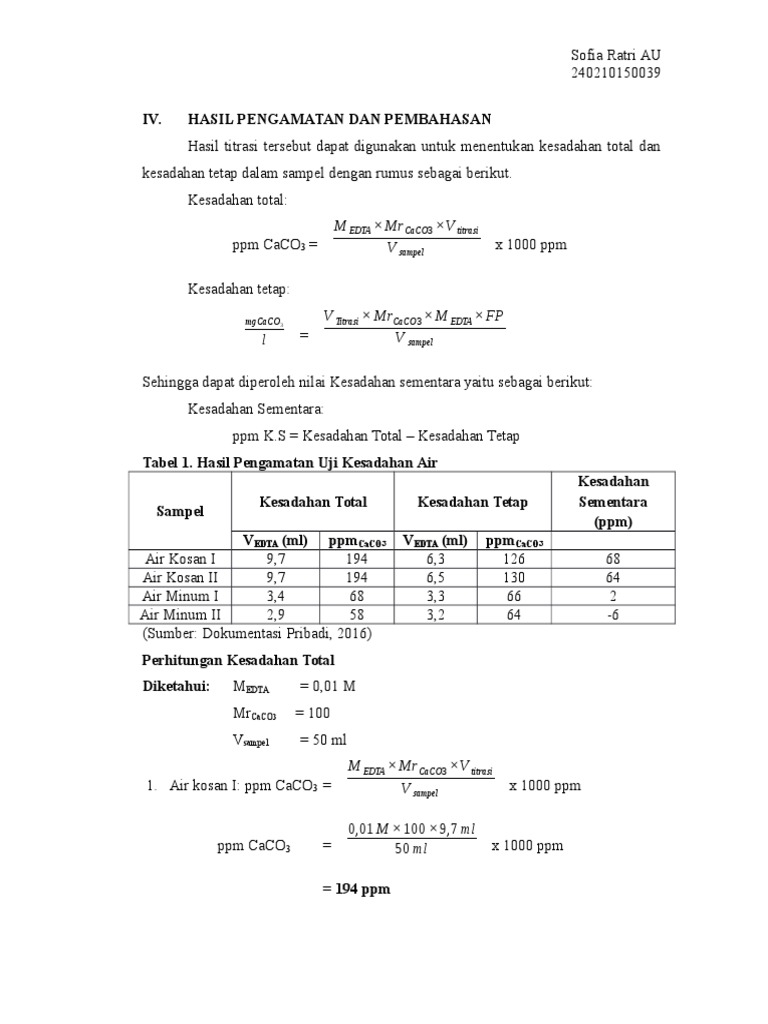 Analisis Kesadahan Air | PDF