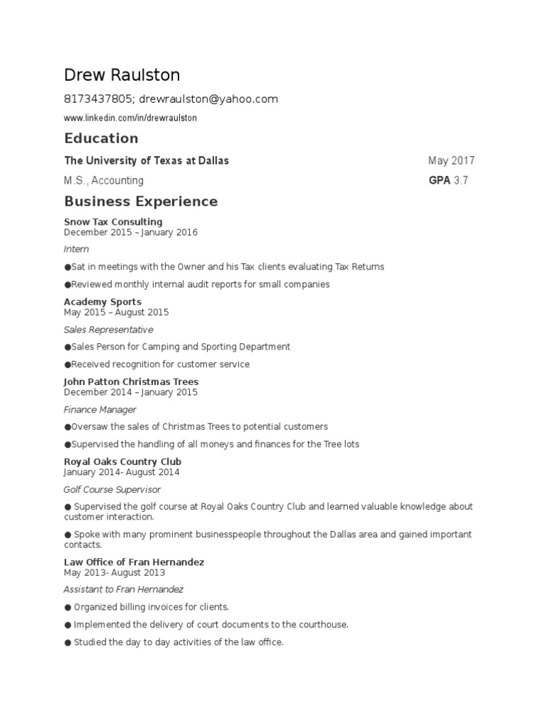 Drew Raulston's Professional Profile | PDF