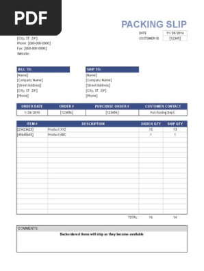 Packing Slip Template