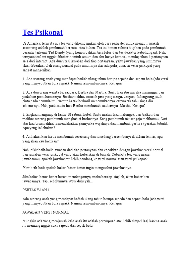 Soal Psikopat Dan Jawabannya Ilmusosial Id