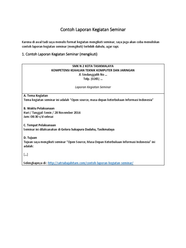 Terbaru Contoh Laporan Kegiatan Seminar Hasil Seminar Mengadakan Seminar