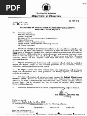 DO - s2015 - 45.PDF Guidelines On SBM Grants For FY 2014 | PDF