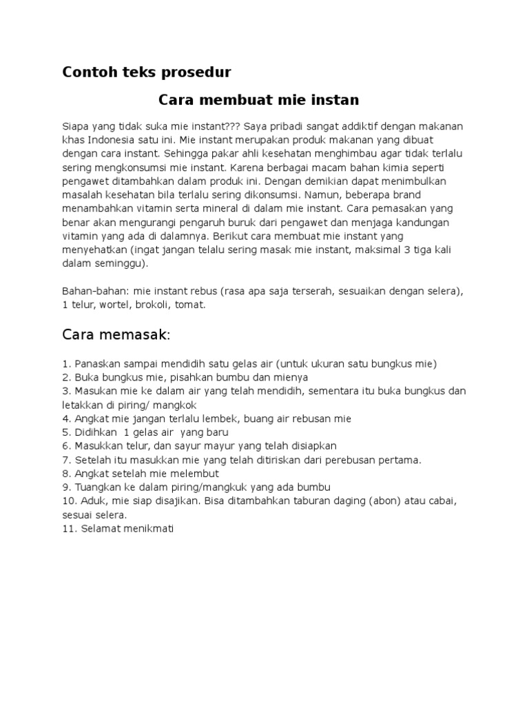 Contoh Teks Prosedur Cara Membuat Mie Instan Berbagi Teks Penting