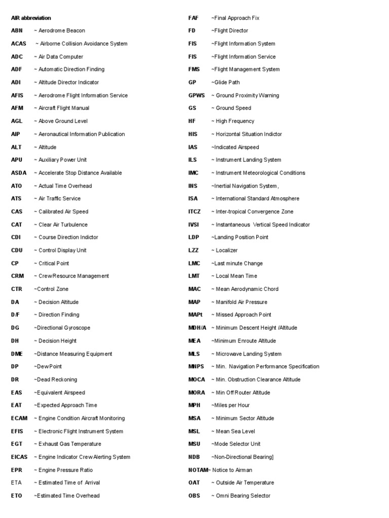 Aircraft Abbreviation PDF Takeoff Airspeed