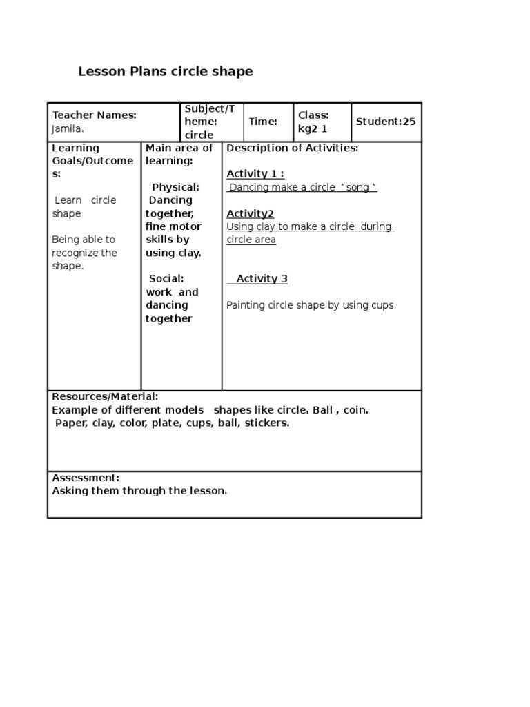 Lesson Plans Circle Shape | PDF