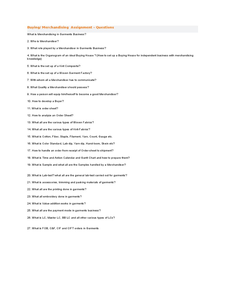 Buying/Merchandising Questions PDF