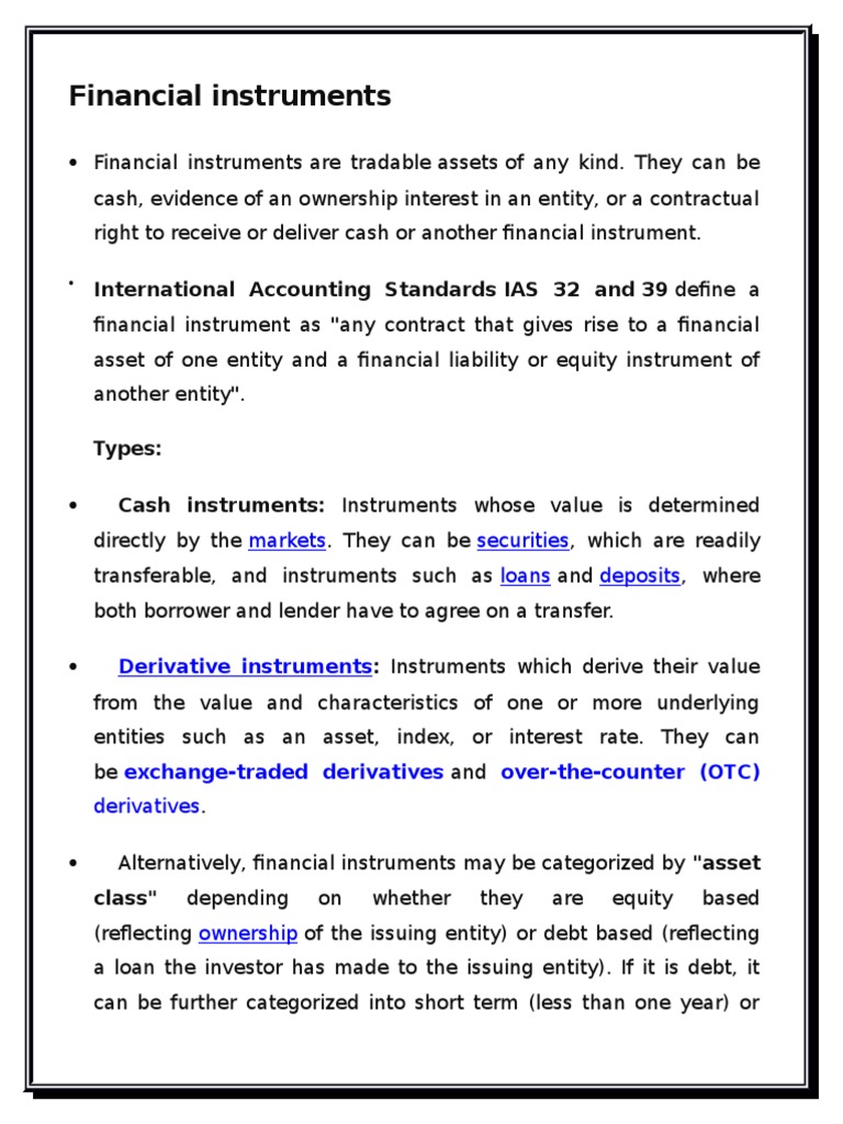 Types and Characteristics of Financial Instruments | PDF | Derivative ...