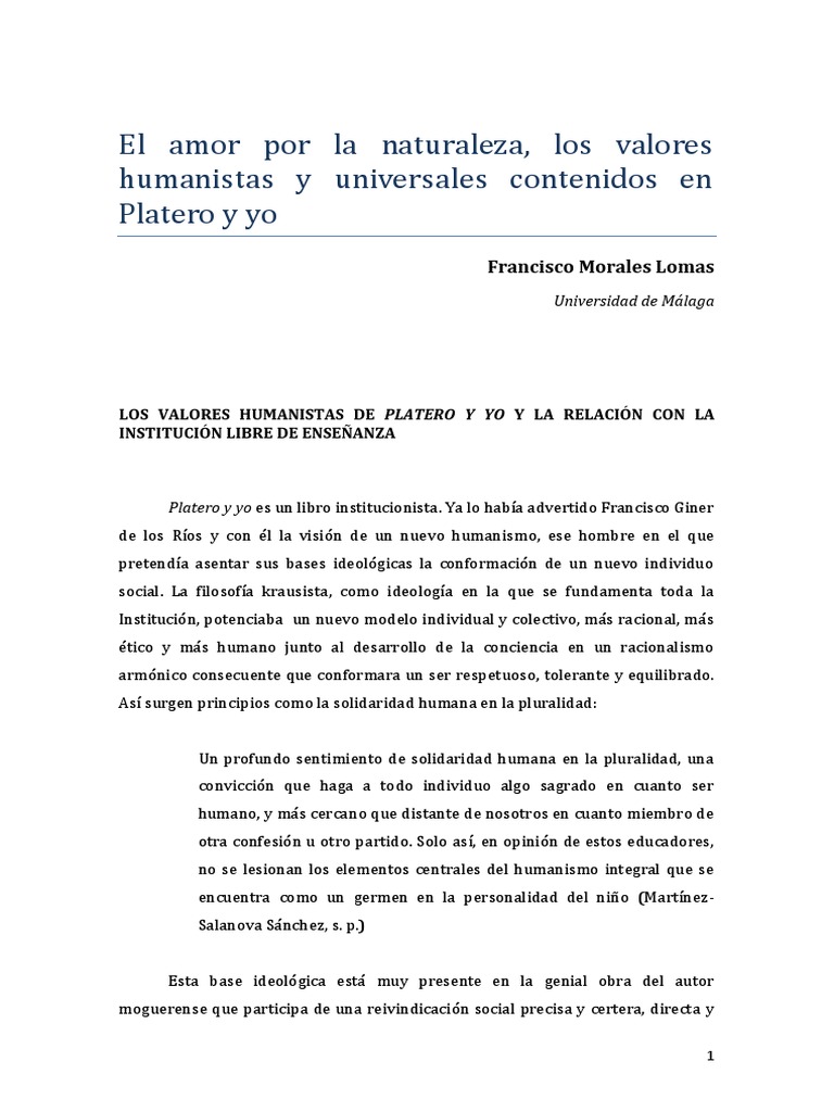 El Amor Por La Naturaleza y Los Valores Humanísticos y Universales en ...