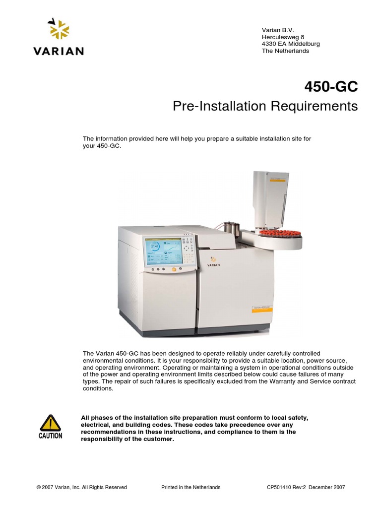 Varian GC 450 Pre Installation Requirements English PDF PDF Hvac